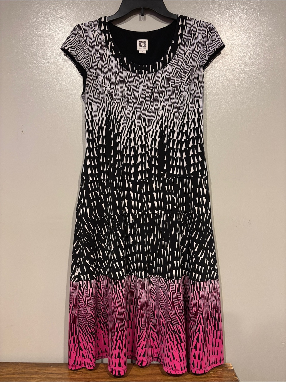 Anne Klein Black & Pink Ombre Graphic Fit-and-Flare Dress